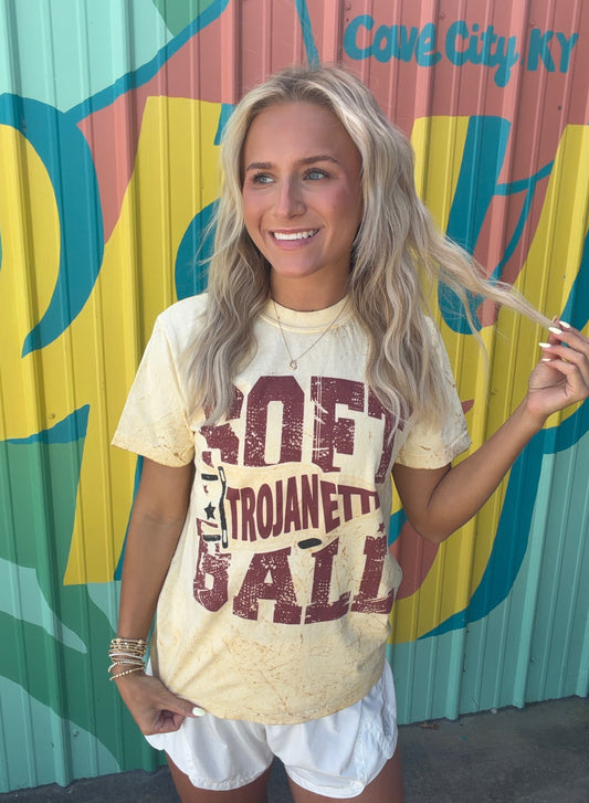 Barren Trojanettes Softball Acid Wash Spirit Comfort Colors Tee - Gold