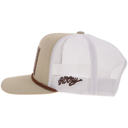 Hooey Liberty Roper Men’s Trucker Hat - Tan/White w/ Leather Patch