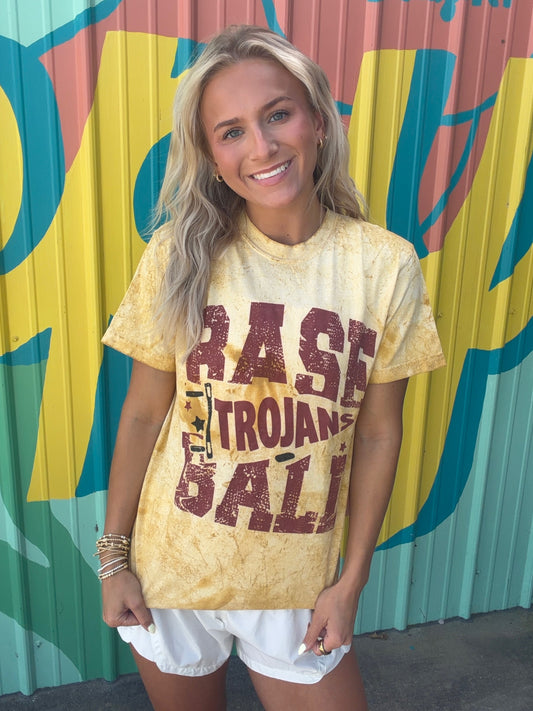 Barren Trojans Baseball Acid Wash Spirit Comfort Colors Tee - Gold