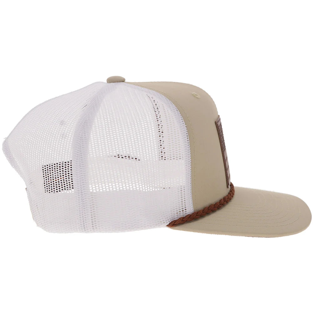 Hooey Liberty Roper Men’s Trucker Hat - Tan/White w/ Leather Patch
