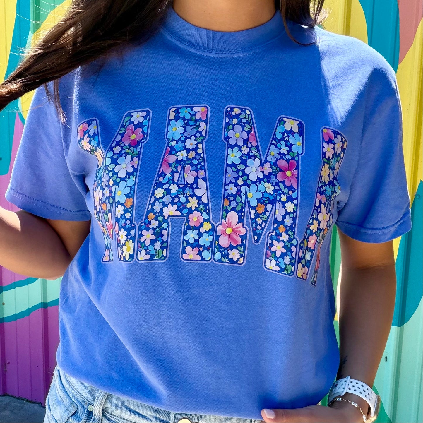 Mama Collegiate Floral Comfort Colors Tee