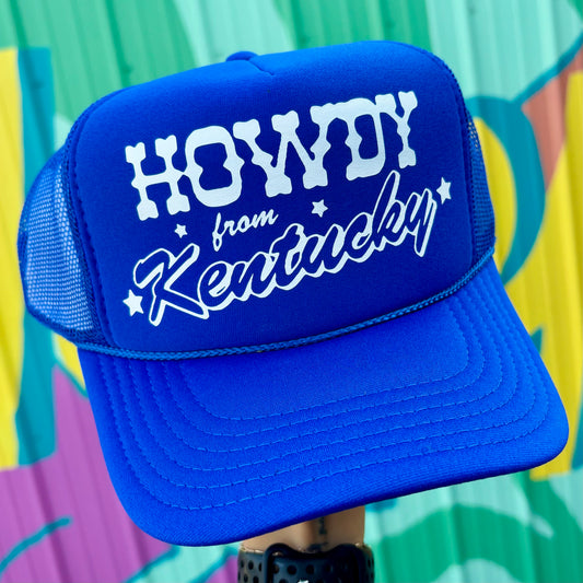 Howdy From Kentucky Trucker Hat- Royal/White