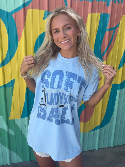 Lady Scotties Softball Spirit Comfort Colors Tee - Light Blue