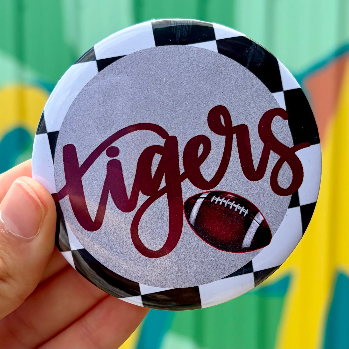 Tigers Checkered Football Button