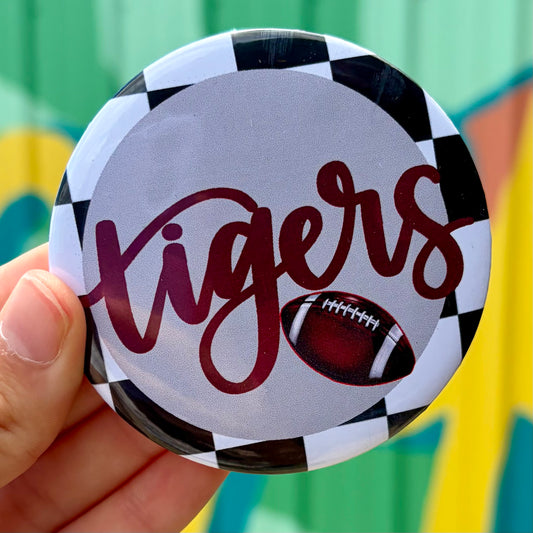 Tigers Checkered Football Button
