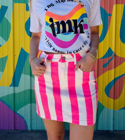 Striped Nova Denim Skirt- Neon Pink: Neon Pink