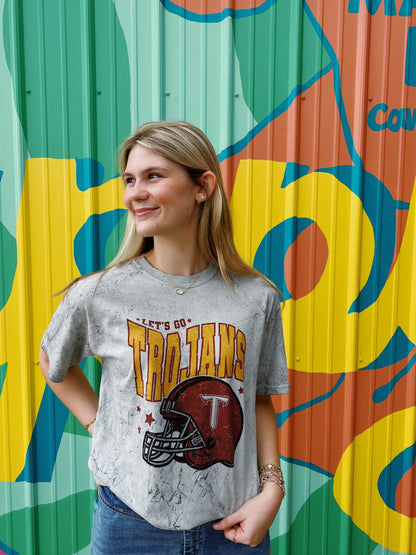 Let’s Go Trojans Football Acid Wash Comfort Color Tee