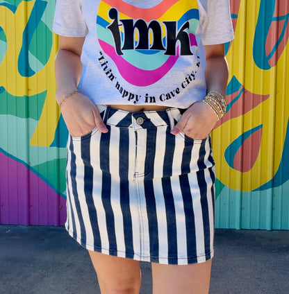 Striped Nova Denim Skirt- Navy