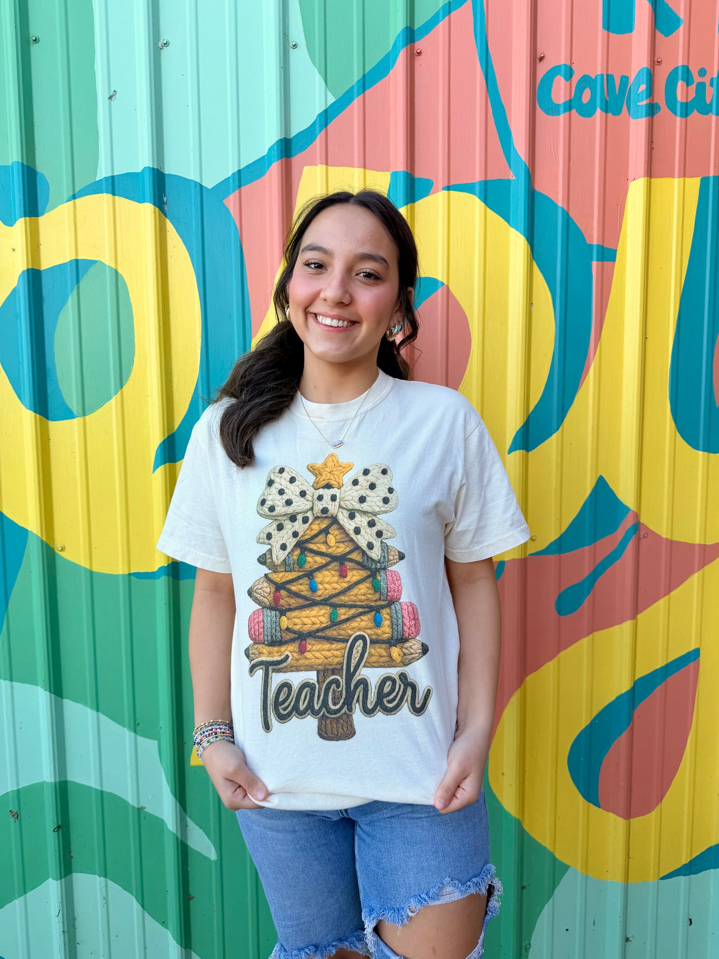 Pencil Christmas Tree Teacher Comfort Colors Tee