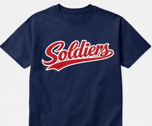 Soldiers Varsity Script Tee or Sweatshirt - Navy/Red