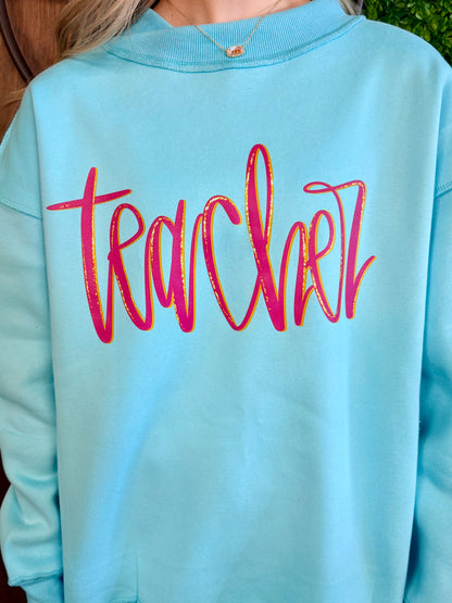 Teacher Mockneck Sweatshirt - Teal
