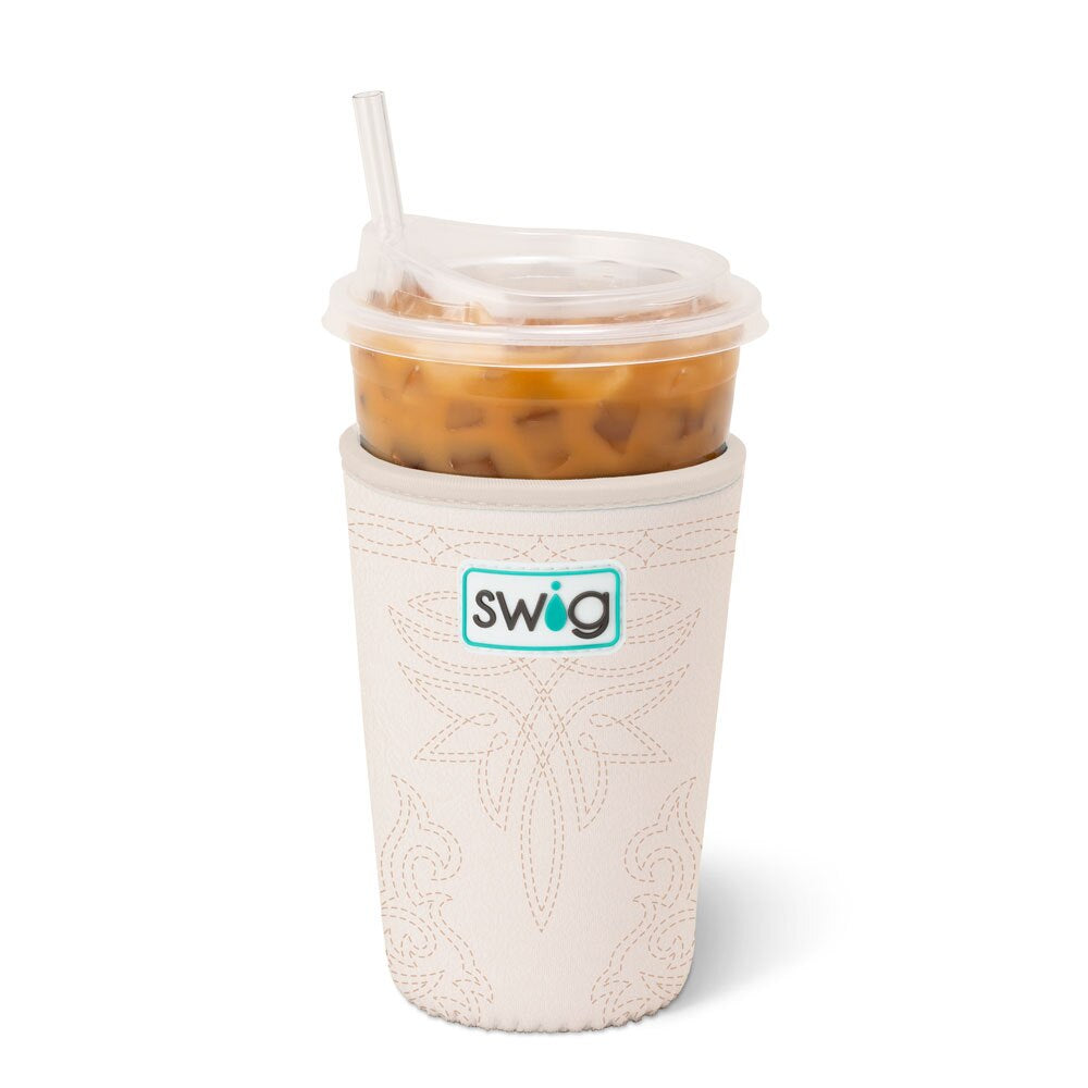Saddle Stitch Cream Swig Iced Cup Coolie (Medium)
