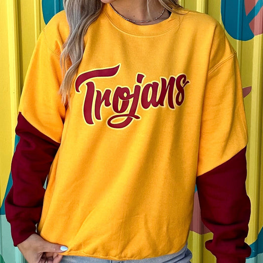 Gold With Burgundy Sleeve Trojan Sweatshirt