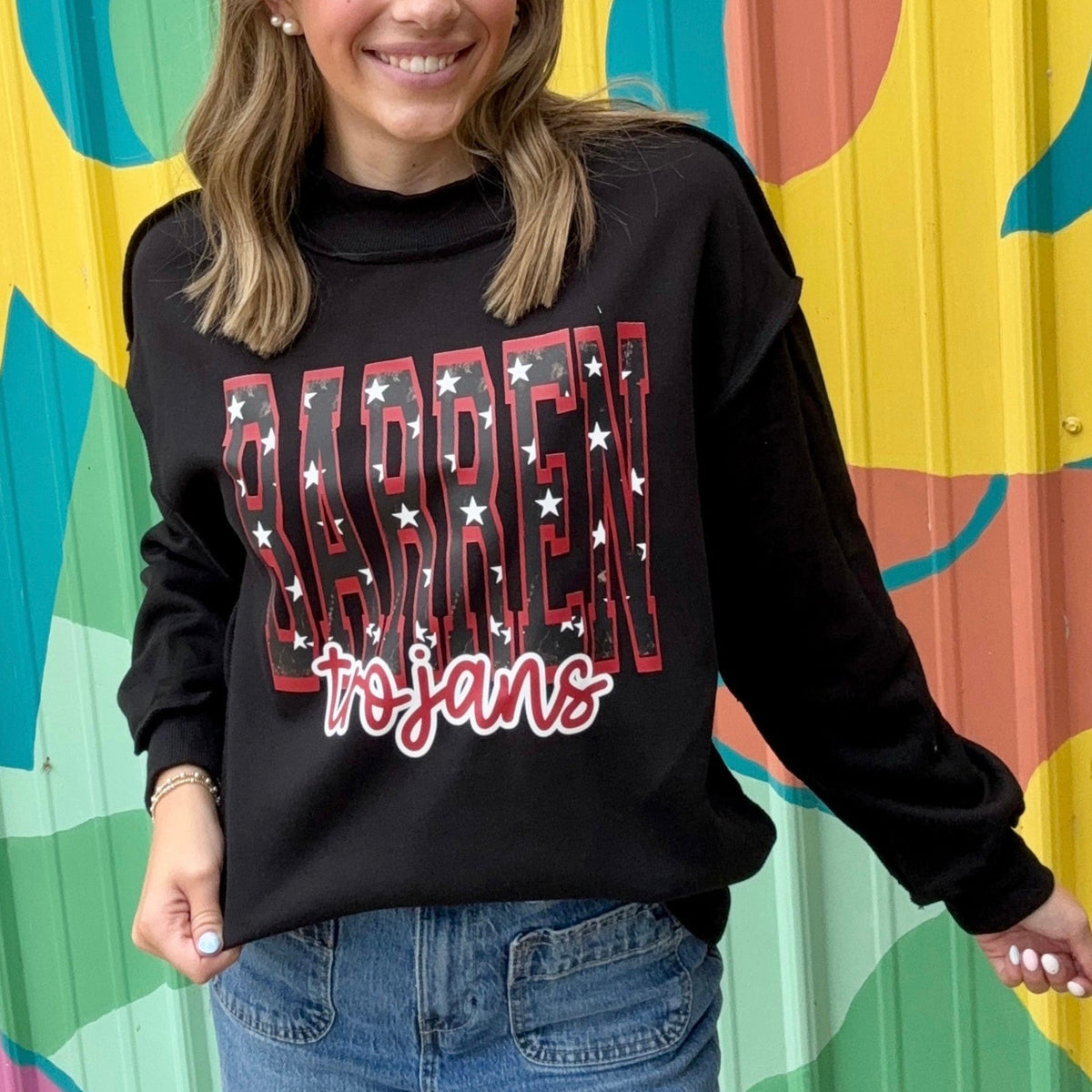 Barren Trojans Star Mock Neck Crewneck - Black