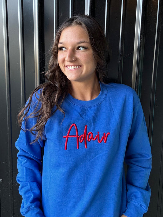 *Made to Order* Adair Puff Embroidered Sweatshirt Youth & Adult