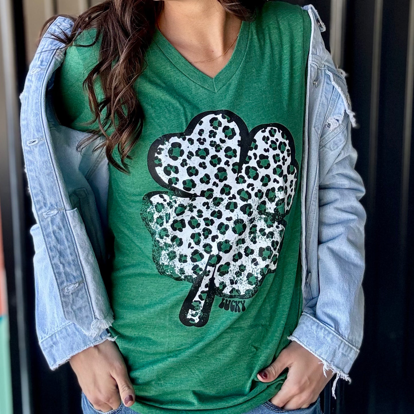 Cheetah Shamrock V-Neck Tee