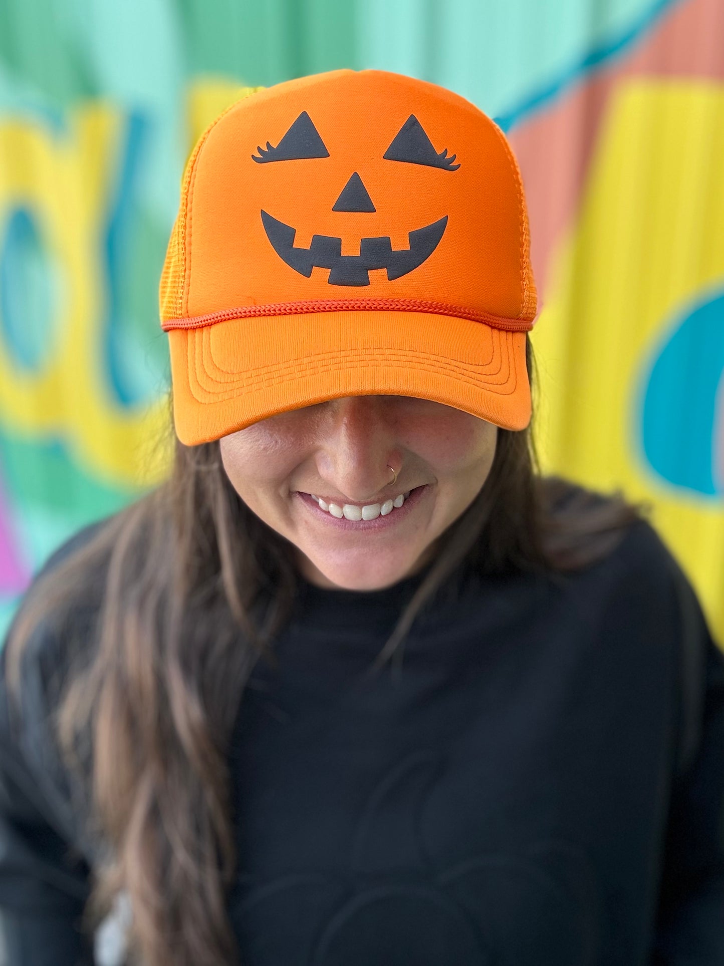 Puff Jack-O-Lantern Trucker Hat- Orange