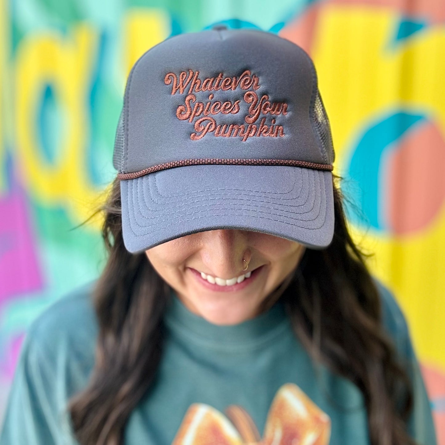 Whatever Spices Your Pumpkin Embroidered Trucker Hat