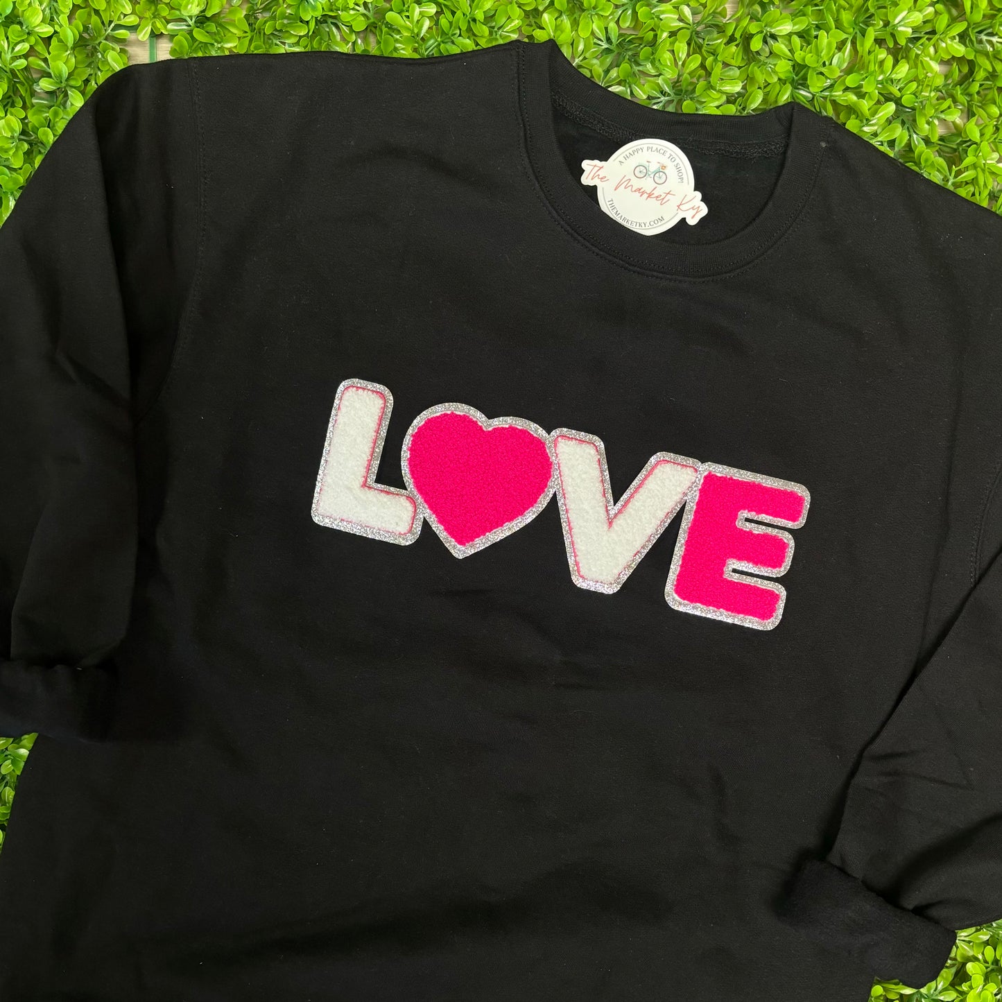 L♡VE Chenille Patch Tee or Sweatshirt