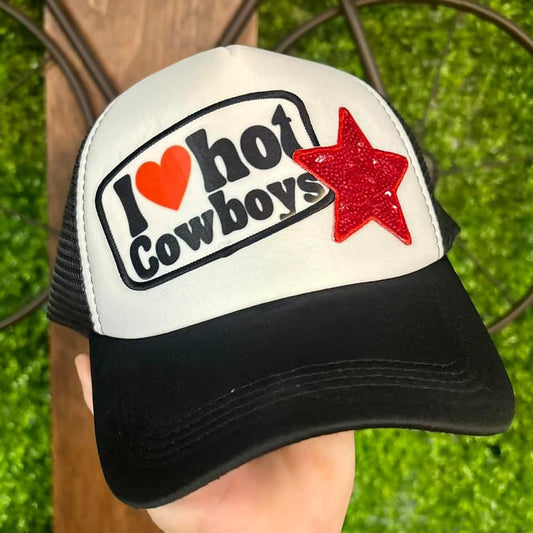 Custom Trucker Hat- I Love Hot Cowboys