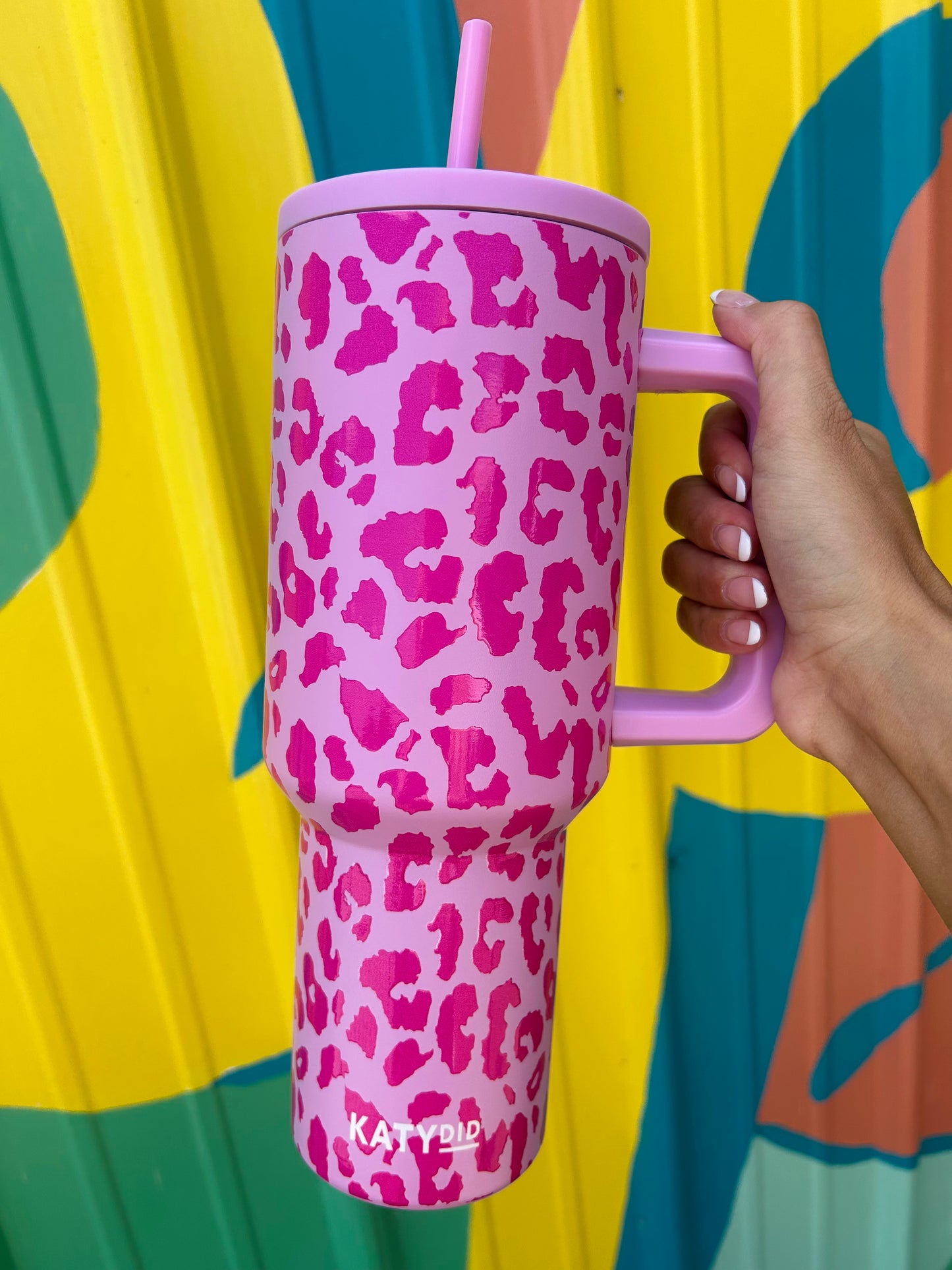 Light Pink Leopard Tumbler w/ Handle