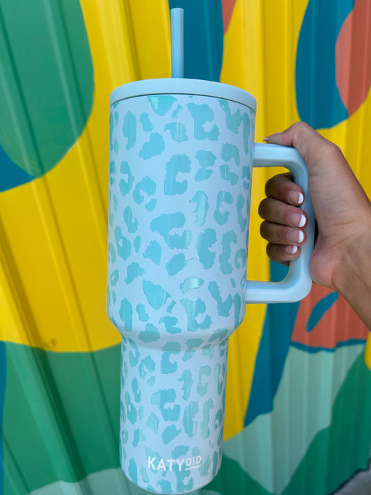 Mint Leopard Tumbler w/ Handle