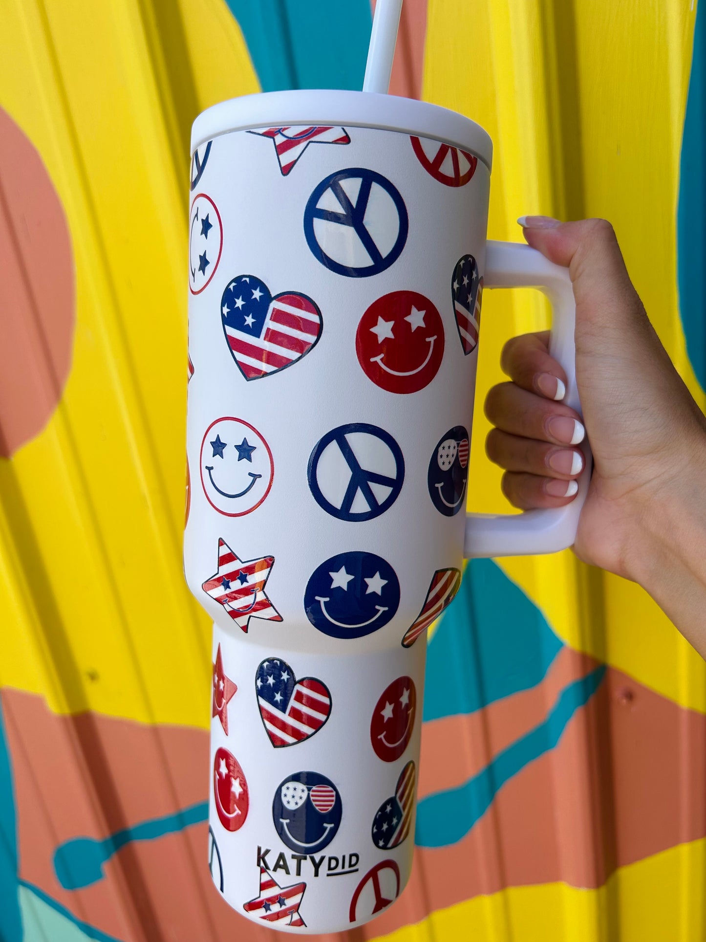 America Star, Peace & Smiley Face Tumbler w/ Handle