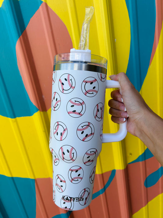 Baseball Smiley Tumbler w/ Handle