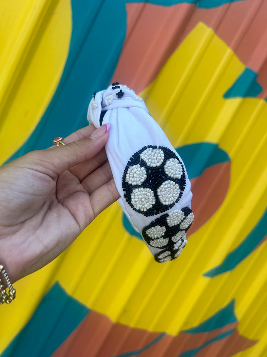 Beaded White Soccer Headband