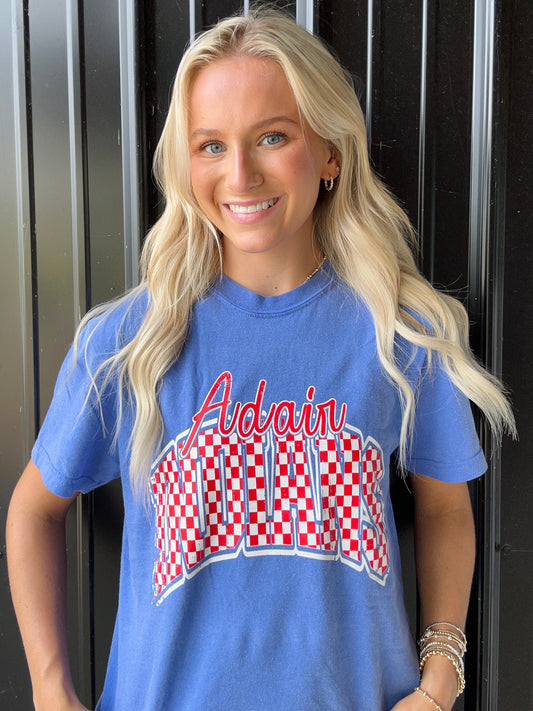 Adair Indians Checkers Comfort Colors Tee