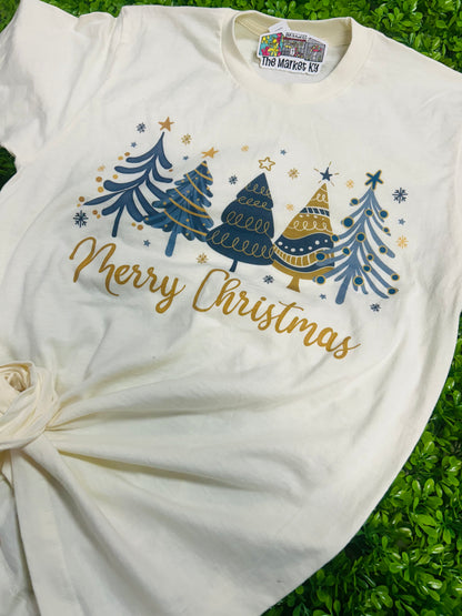 Blue & Gold Merry Christmas Tee