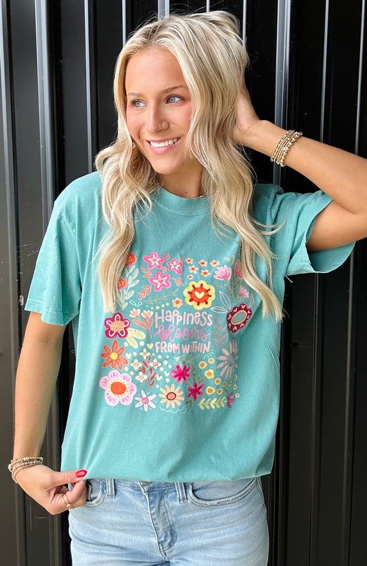 Happiness Blooms From Within Comfort Color Tee