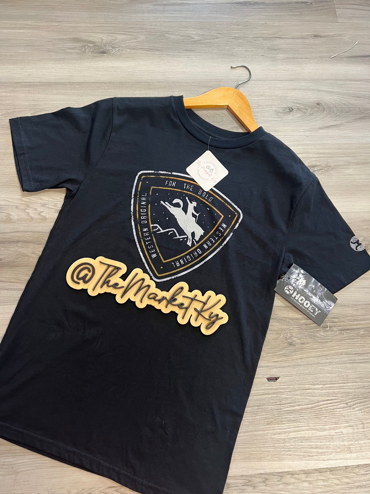 Hooey Men’s “Summit” Black Crew Neck Short Sleeve with Yellow/White Logo