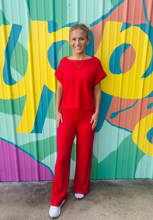 Waffle Knit Ruby Red Matching Set
