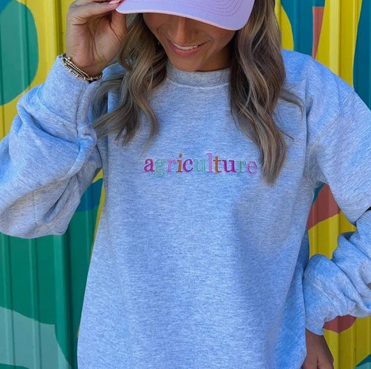 Embroidered Agriculture Sweatshirt - Ash Gray