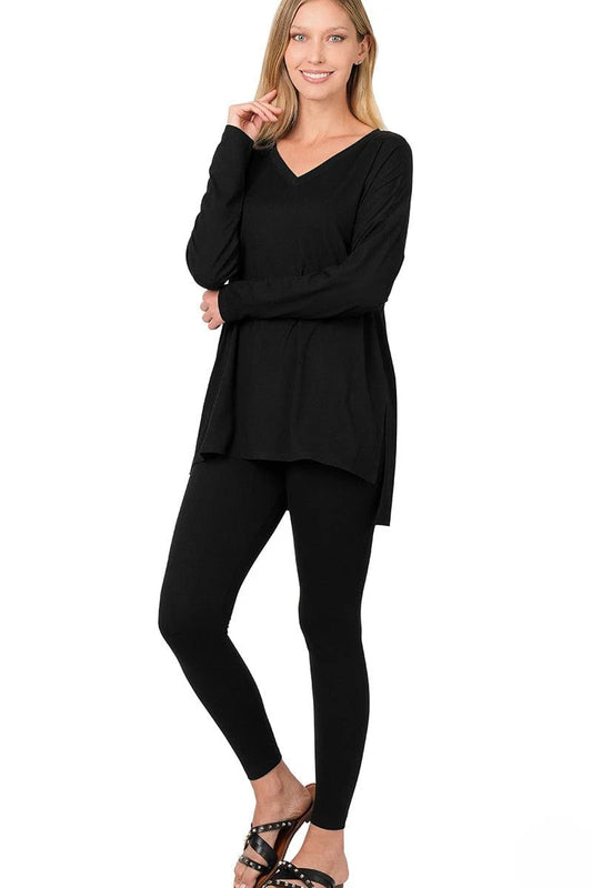 Women’s Black Matching V-Neck Set