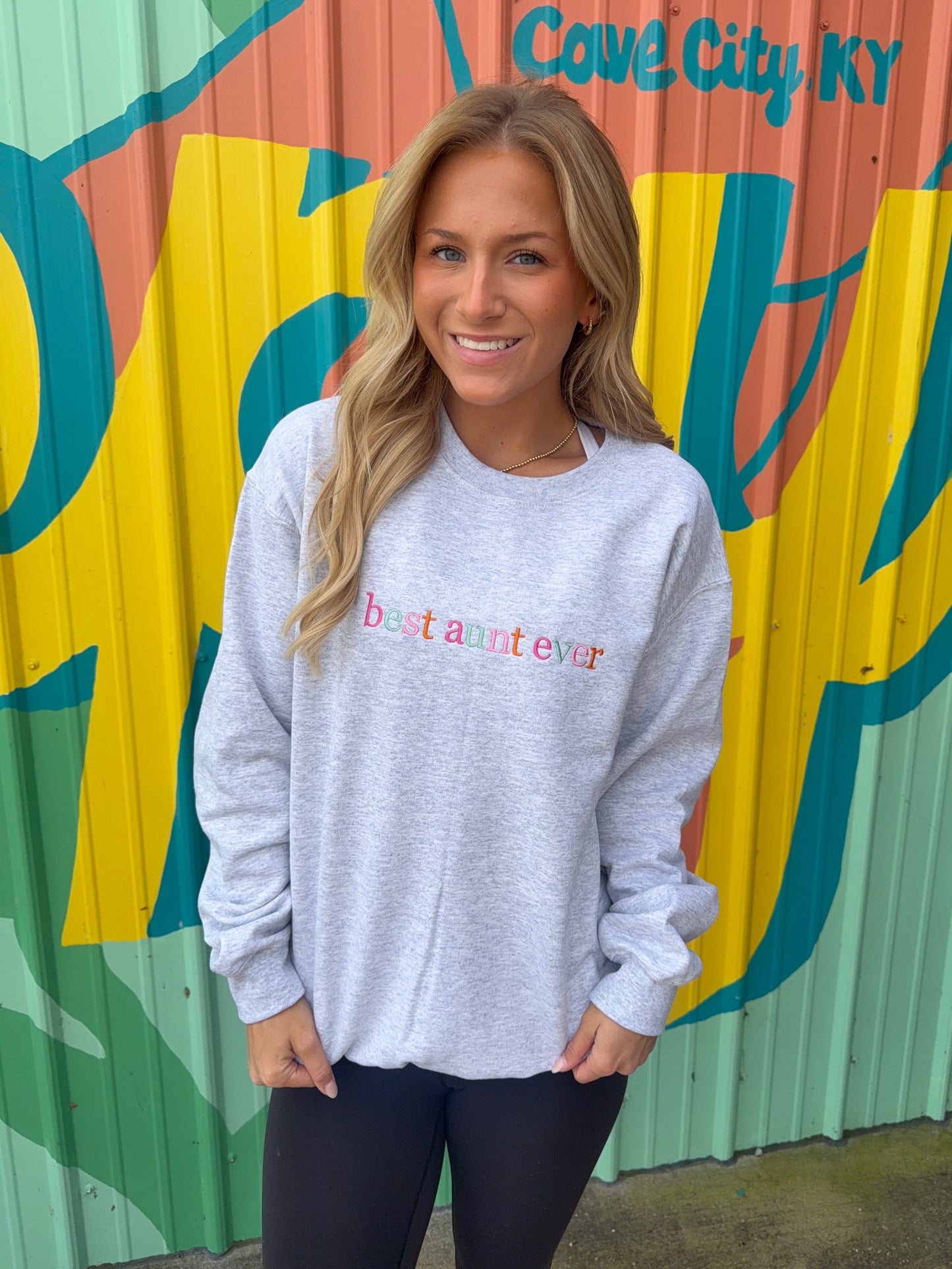 Embroidered Best Aunt Ever Sweatshirt - Ash Gray