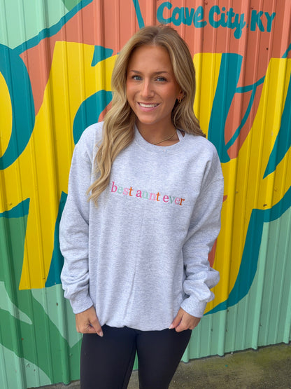 Embroidered Best Aunt Ever Sweatshirt - Ash Gray