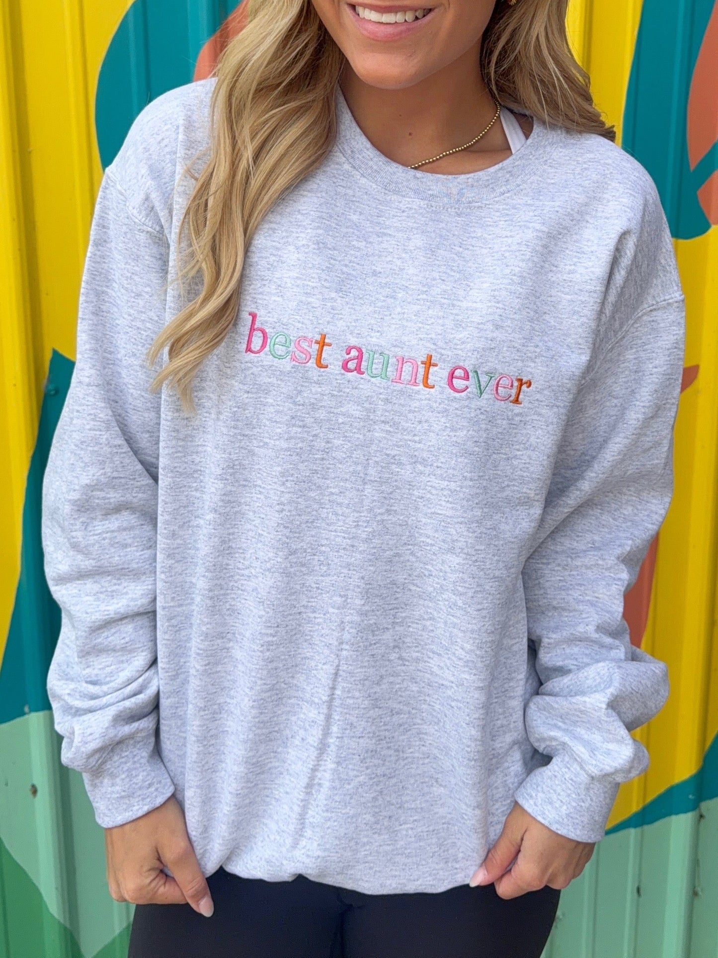 Embroidered Best Aunt Ever Sweatshirt - Ash Gray
