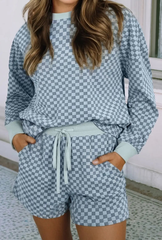 Blue Checkered Short Set