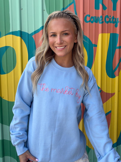 Embroidered The Market Ky Sweatshirt - Light Blue & Coral
