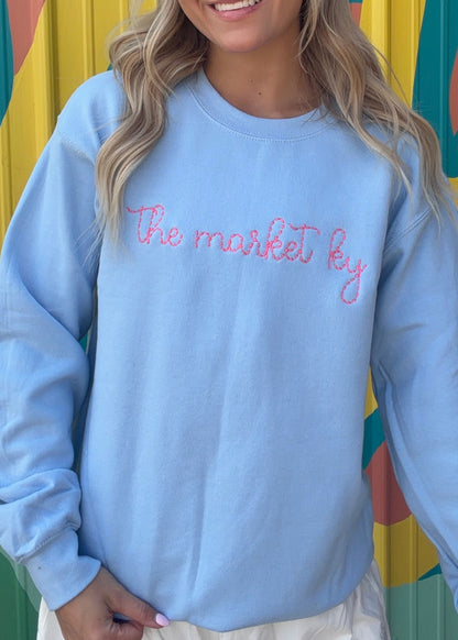 Embroidered The Market Ky Sweatshirt - Light Blue & Coral