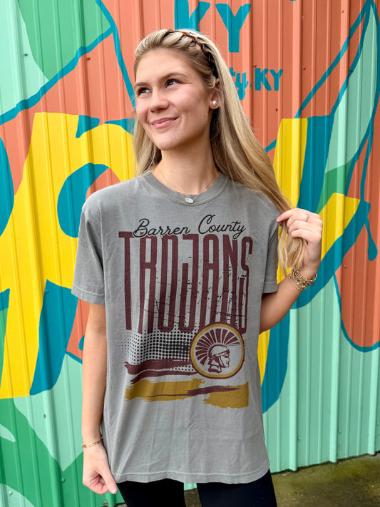 Barren County Trojans Comfort Colors Tee - Slate Grey