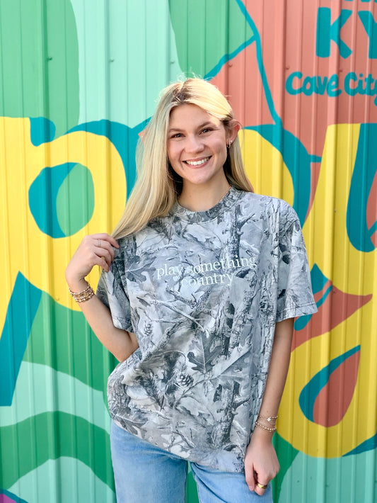 Play Something Country Embroidered Camo Tee