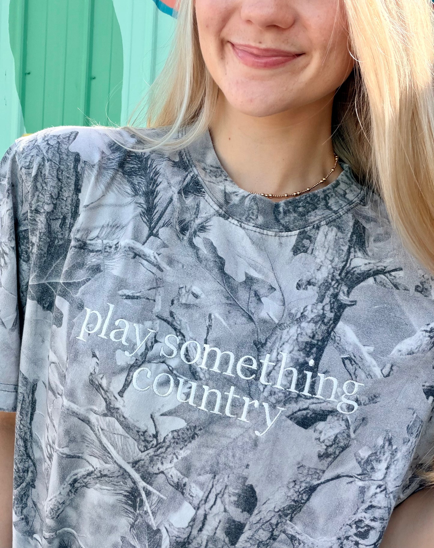 Play Something Country Embroidered Camo Tee