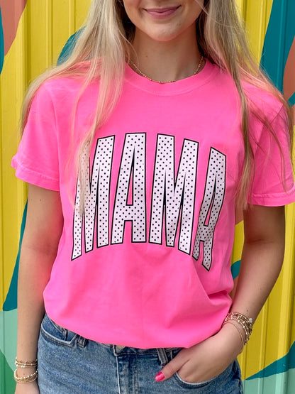 Polka Dot Mama Comfort Colors Tee - Neon Pink