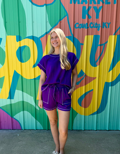 Scuba Contrast Stitch Game day Lounge Set: Purple