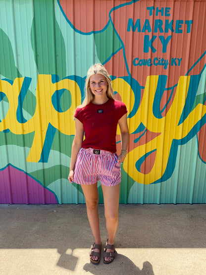 LuluMac Striped Boxer Shorts: Red & White