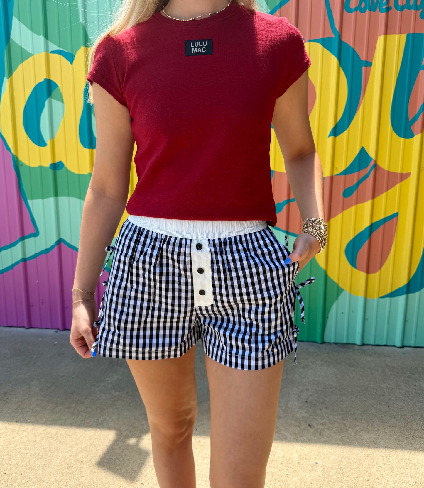 LuluMac Button Down Bow Gingham Short- Black