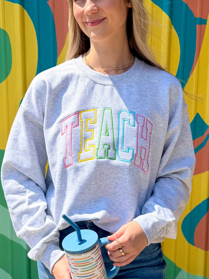 Embroidered Colorful Teach Sweatshirt Crewneck